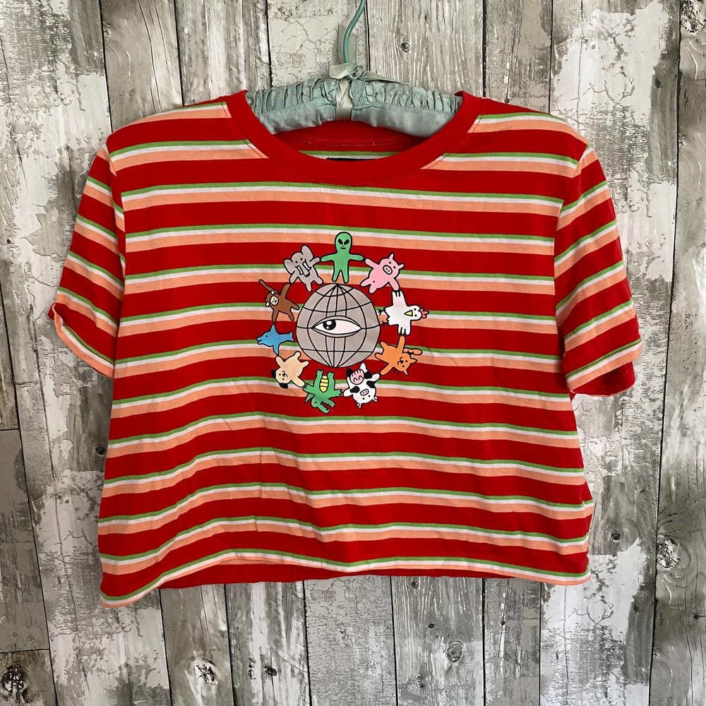 A.Lab stripe crop eye world shirt L
